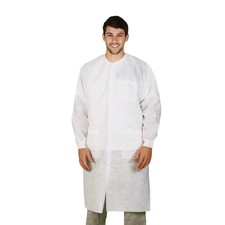 10 White Disposable Lab Coats 45 GSM XL /w Snaps Front, Knit Cuffs  Collar