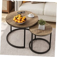Nesting Coffee Table Set of 2, 23.6" Round Coffee Table Wood Grain 23.6"W Oak