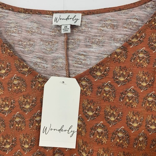 Wonderly Plus Size 2X V-Neck Top Flutter Sleeves Floral Print Women's - Picture 2 of 11