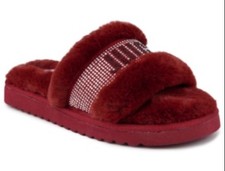 Juicy Couture HALO Faux-Fur Slip-on Slipper Sandals - BURGUNDY 7M