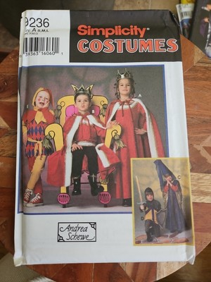 Simplicity 9236 Kids Costume Pattern King Queen Jester Cape & Crown Size  S M L