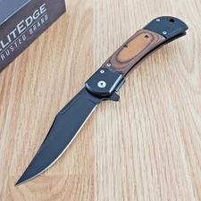 ElitEdge Assisted Linerlock Folding Knife 3.75" 420C Steel Blade Wood Handle