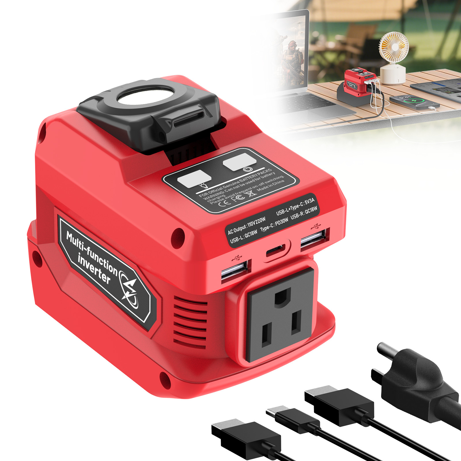 220W Power Inverter Compatible with Milwaukee 18V Battery - DC 18V to 110V AC. Available Now for $32.50