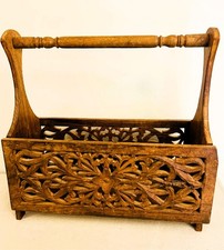 HAND CARVED WOODEN MAGAZINE HOLDER