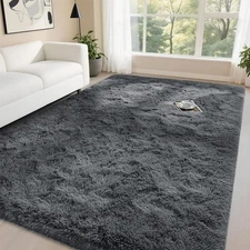 Fluffy Dark Grey Area Rug 4x6, Soft Plush Shaggy Carpet for Bedroom Living Room