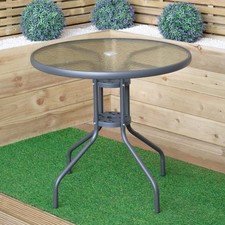 4 Person Outdoor Round Garden Table with Glass Top in Grey