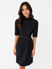 PRADA Black Crêpe Wool Belted Dress 44IT 10US Made In Italy