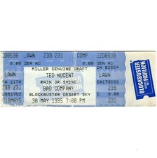 TED NUGENT & BAD COMPANY Concert Ticket Stub PHOENIX AZ 5/30/95 DESERT SKY Rare