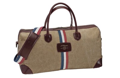 S.T. Dupont Iconic Beige Canvas & Brown With Leather Duffle Bag, 191301, New 