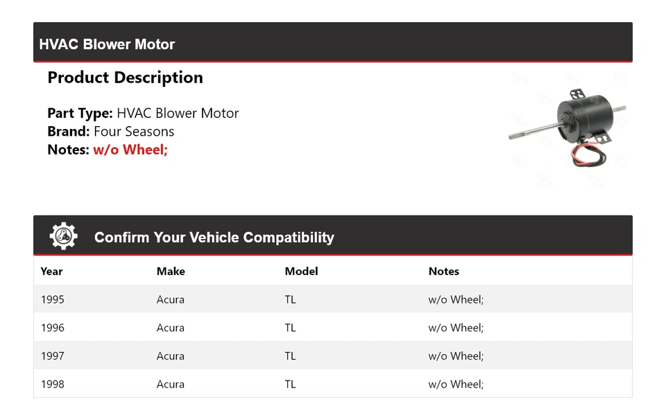 Motor soplador de climatización Acura TL 1995-1998 4 estaciones 1996 1997 Foto 2 de 4