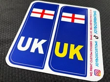 Pack of 2 UK ENGLAND Number Plate Badge Travel Stickers, DVLA compliant Football