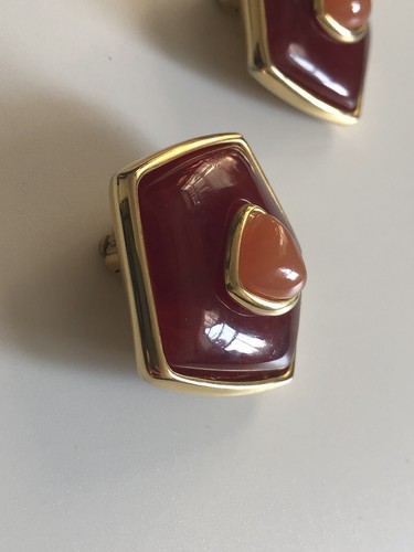 Vintage Les Bernard For Vogue VO Earrings Clip On Red Gripoix Resin Signed  - 第 4/6 張圖片