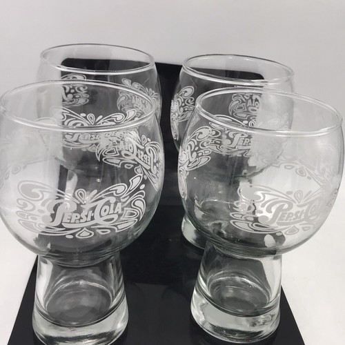 PEPSI COLA Drinking Glasses Soda Fountain Style White Lettering Qty 4 Vintage - Picture 3 of 9