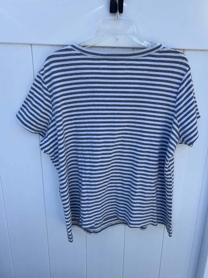 Щекотка розовый женская футболка белый серый в полоску короткий рукав плюс 1 X 100% хлопок - Изображение 3 из 3