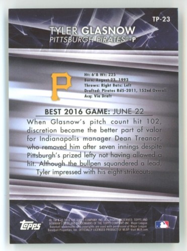 Tyler Glasnow Rookie Card 2016 Bowman's Best Top Prospects Green Refractor  /99 - Picture 2 of 2