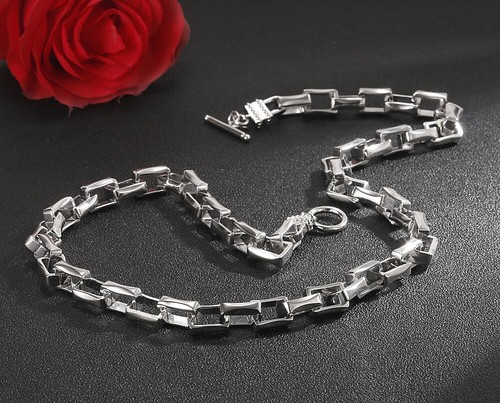 Collana in argento sterling 925 delicata maglia cubo catena due serrature design 24" - Foto 3 di 6