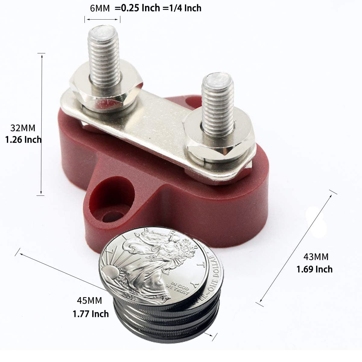 Bus Bar Terminal Block Power Stud Battery Junction Post 1/4 Power Distribution