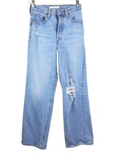 Levi  s 25 Women  s Jeans RIBCAGE STRAIGHT High Rise Light Wash Destroyed Distress