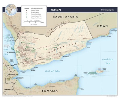 Yemen Physical Geography Geographic Physiographic Map Country Nation ...