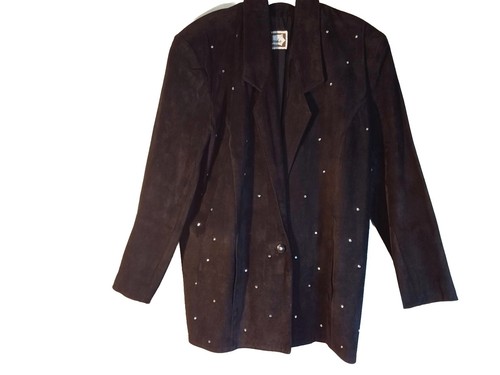 Vintage Chordas Women's Leather Suade Black Blazer Studded Size 12 Made USA - Picture 9 of 18