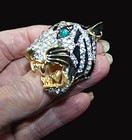 KJL KENNETH J. LANE Black Enamel and Pave Crystal Roaring Tiger Pin — photo 6