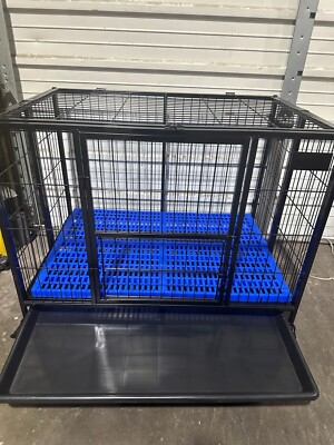 37”Dog Crate, Heavy Duty Stackable Dog Cage With Wheels Floor