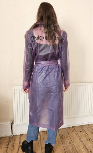Juicy Couture Trench Coat Rain Waterproof Size S 8 10 Purple Belted Long - Picture 8 of 12