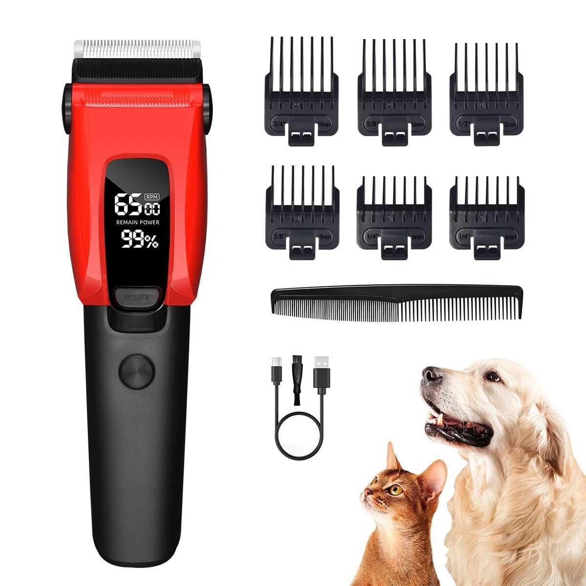 Dog Clippers Low Noise Pet Grooming Kit Quiet Rechargeable Cordless Cat Hair,Red