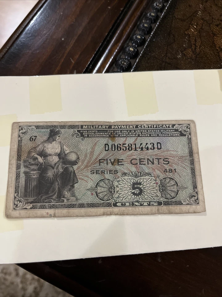 Military Payment Certificate Series 481 5 Cents Korean War Era 1951-54 Unc. #016 - Image 2 of 3