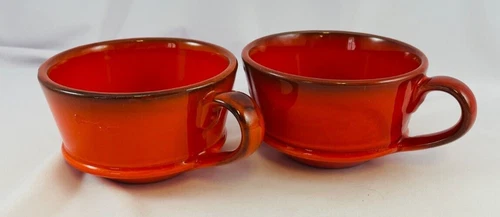 METLOX Poppytrail Red Rooster Red Coffee Tea Cups Pair 1955-1979 USA