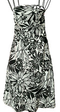 Gap Women's Girls 2 Strapless Dress Black And White Floral Print Lined Linen/Cot