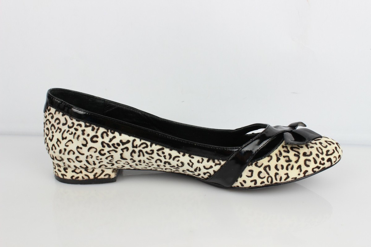 MANOUKIAN Ballerines Noeud cuir fourrure noir écru T 38,5 Très bon