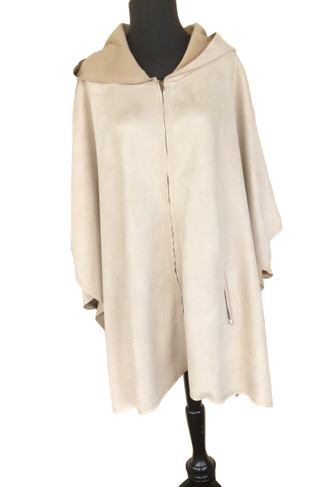 Elie Tahari Plus Size Women's 1X Faux Suede Poncho Bolero Coat Cape Duster Beige - Image 2 of 4