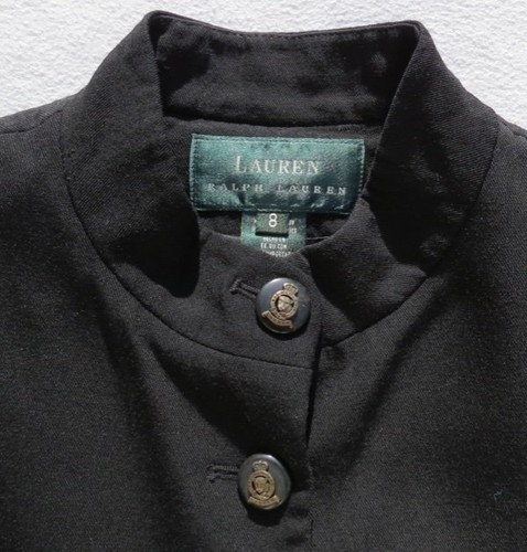 LRL RALPH LAUREN Black Brass Leopard Crest Stretch Viscose Wool Long Jacket M 8 - Picture 5 of 5