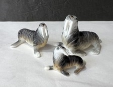 Vintage Bone China WALRUS Family Miniature Figure Figurine