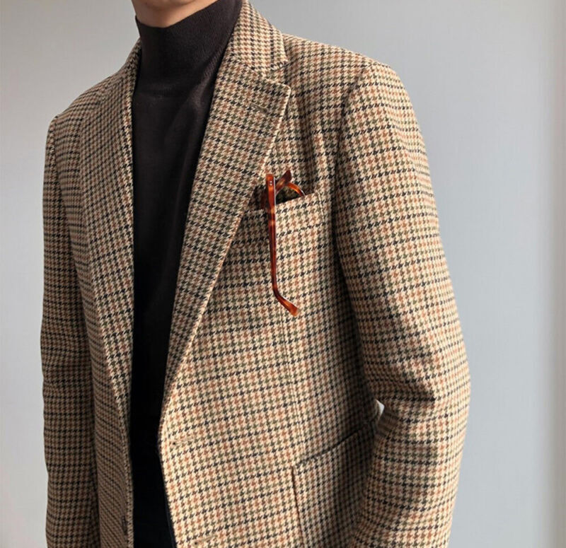 Men's Houndstooth Suits Sport Leisure Blazer Regular Fit 38 40 42 44 46