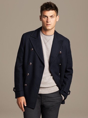Banana Republic $275.00 Cotton Peacoat Jacket, Size Small Navy Blue