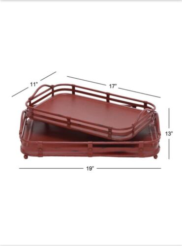 Farmhouse Metal Tray Red 2 Set - Picture 2 of 6