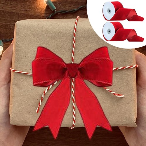 Velvet Ribbon 2 Rolls Packaging Wired Ribbon Double-Sided Christmas Velvet Ribbo - Picture 4 of 12