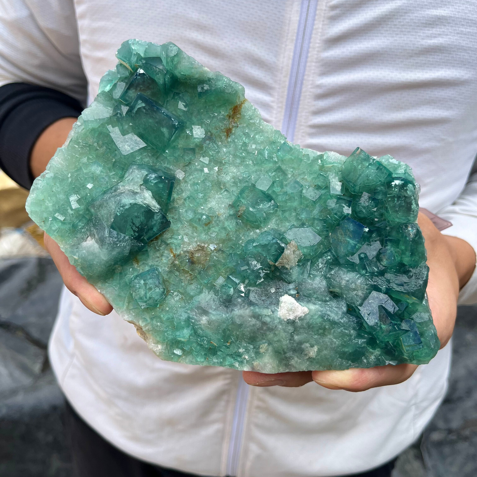 2.4LB Natural Green Fluorite Cube Quartz Crystal Cluster Mineral Specimen