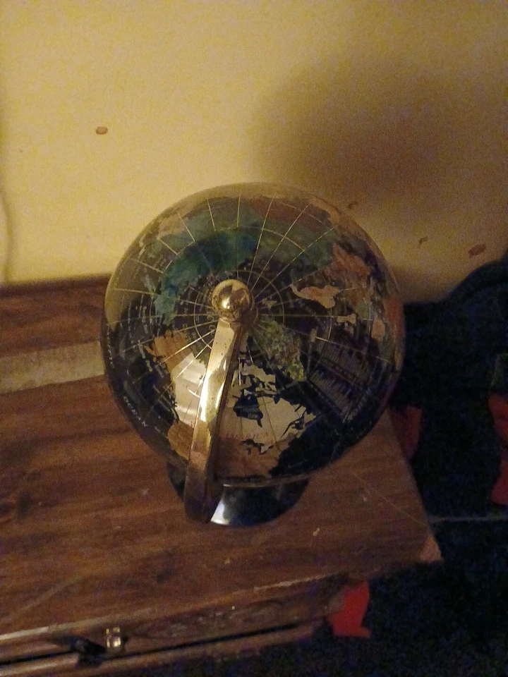 Hermoso globo terráqueo grande de 22 pulgadas de ónix negro lapislázuli con latón pulido! Foto 4 de 4