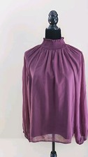 Joie Mauve Purple Balloon Long Sleeve Shirred Mock Neck Blouse Top XL
