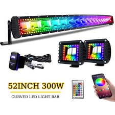 52" LED Light Bar Offroad Driving RGB Halo Color Changing & Harness For Pickup