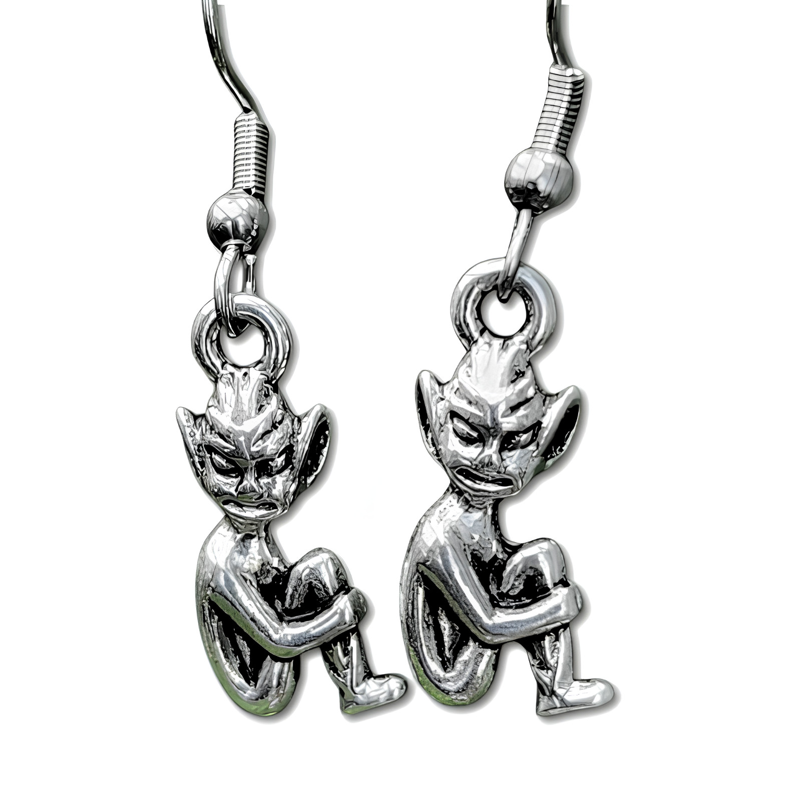 Pixie Earrings 3D Happy Cornish Pixie Antique Silver Tone Earrings