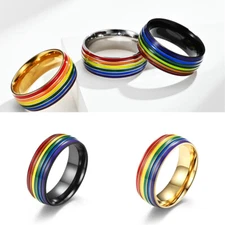 Titanium Steel Ring Stainless Steel Niche Personality 2pcs Ring Rainbow Flag