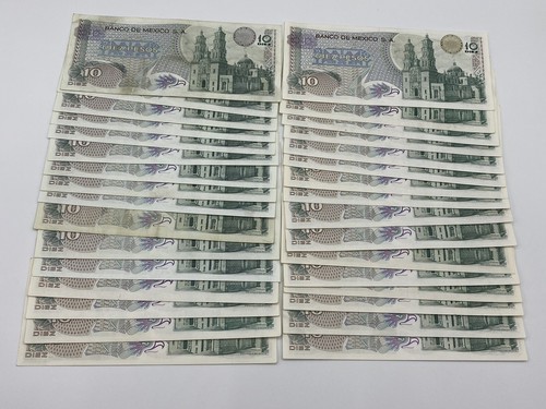LOT OF (32) $10 PESOS HIDALGO MEXICO 1972, 1977 SERIE (MIX) AU - Picture 3 of 4