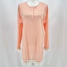 Tory Burch Lucia Narrow Striped Beach Tunic Dress Women's Medium Tassel Trim