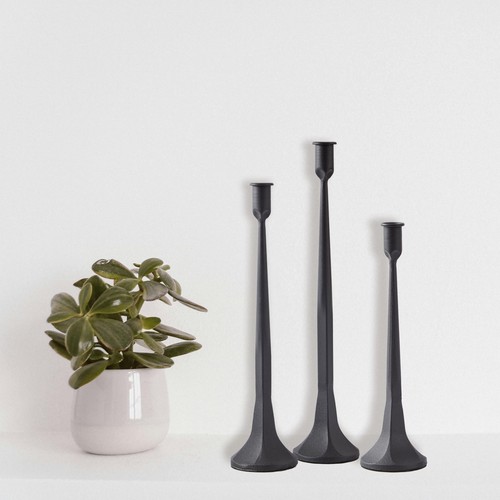Denique Iron Taper Candle Holder Set of 3, Black Candlestick Holders Decorati... - Picture 5 of 7