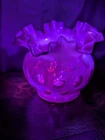 MCM Fenton Pink Cranberry Opalescent Coin Dot Pattern Ruffled Crimped Edge Vase