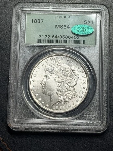 1887 Morgan Silver Dollar PCGS MS64 CAC OGH Old Green Holder BU Coin (3807)
